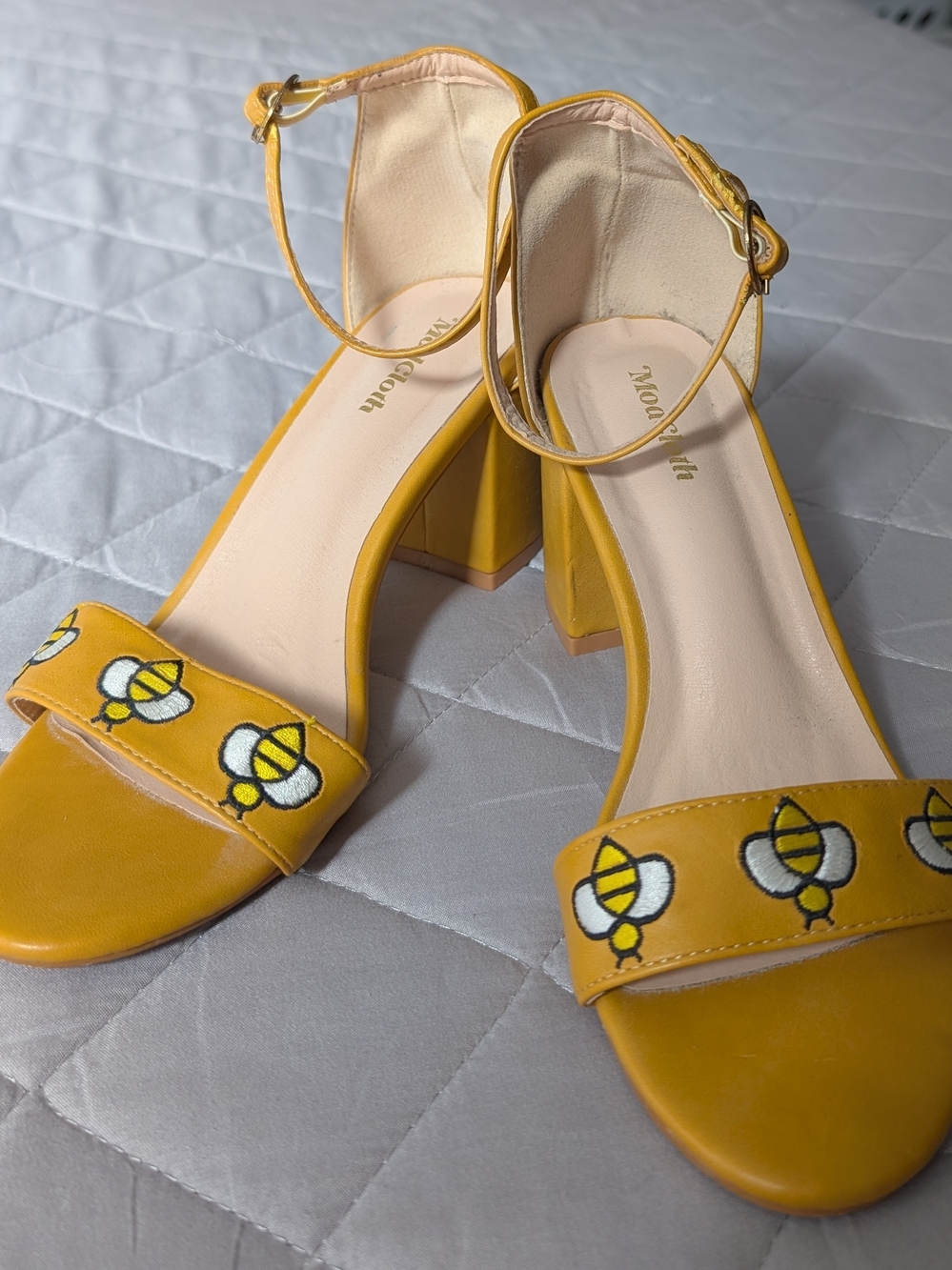 Modcloth Yellow Embroidered Block Heel Sandals